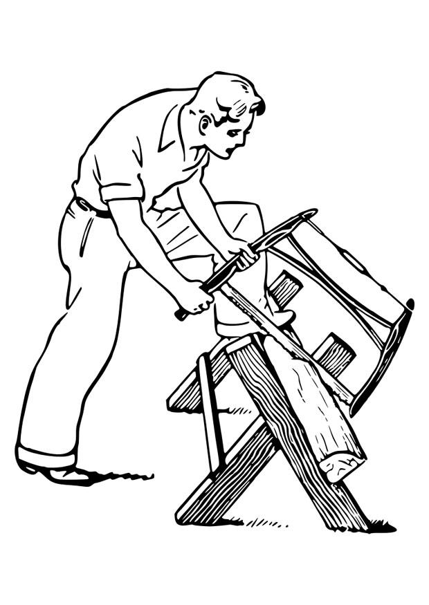 Dibujo para colorear serrar madera