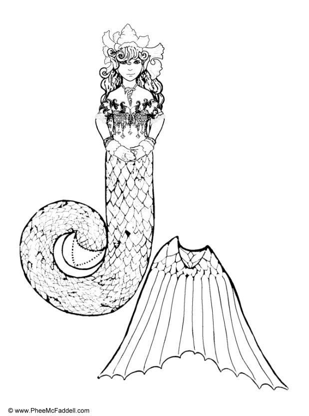 Dibujo para colorear sirena en parte de silla