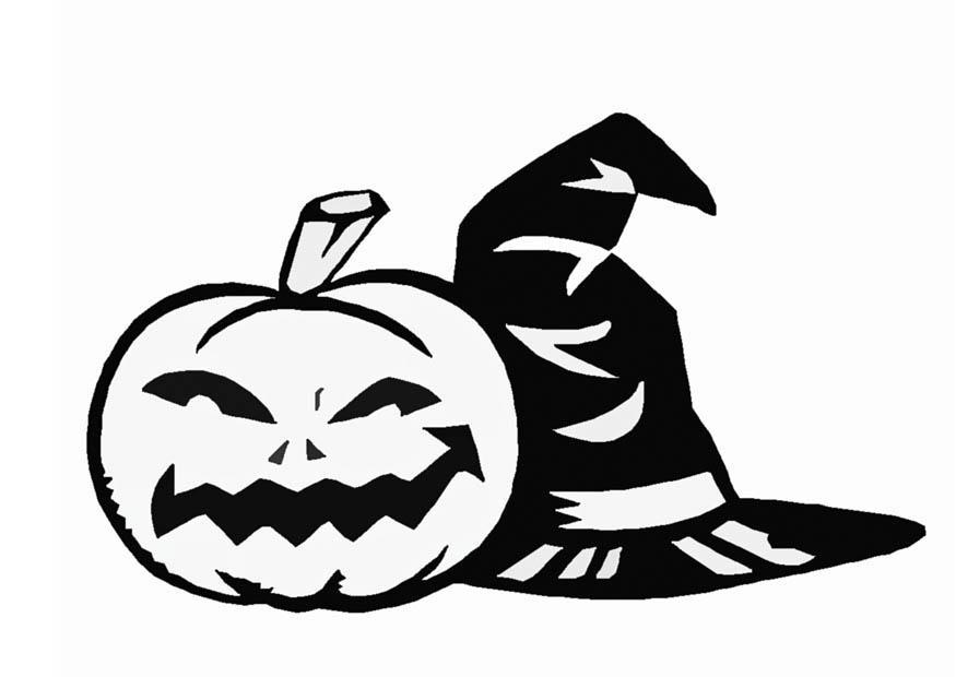 Dibujo para colorear sombrero de bruja y calabaza