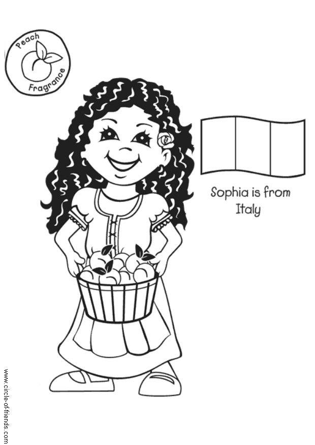 Dibujo para colorear sophia de italia con bandera