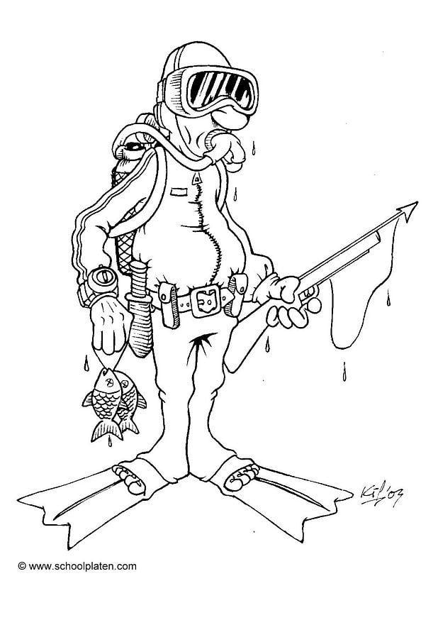 Dibujo para colorear submarinista