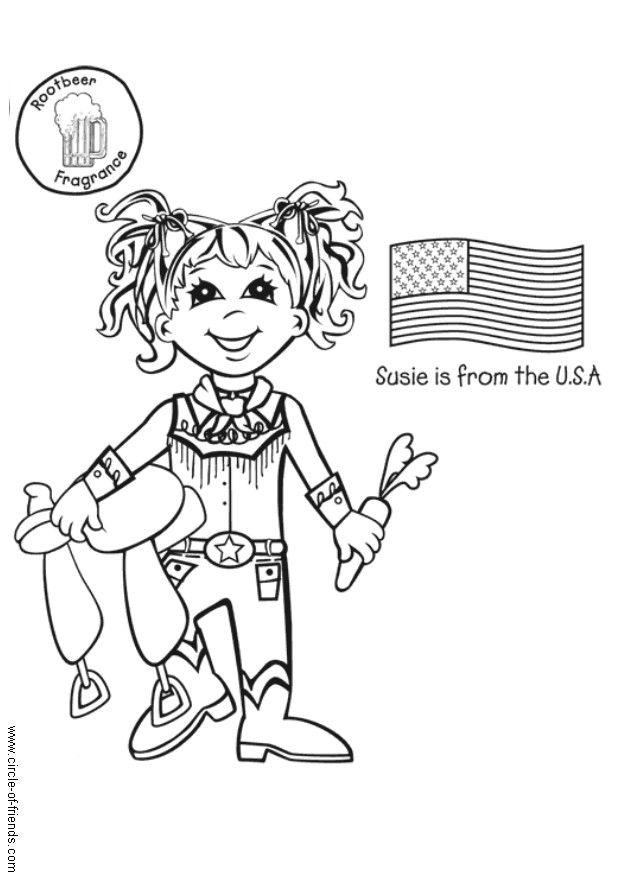Dibujo para colorear susie de eeuu con bandera