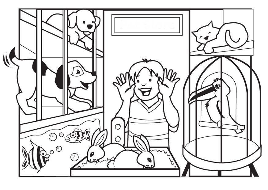 Dibujo para colorear tienda de mascotas