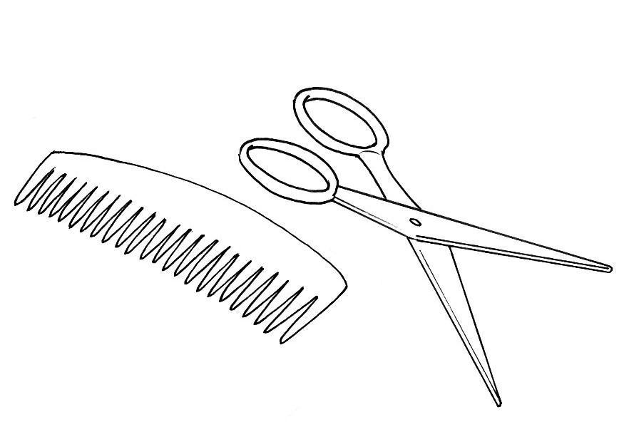 Dibujo para colorear tijeras y peine