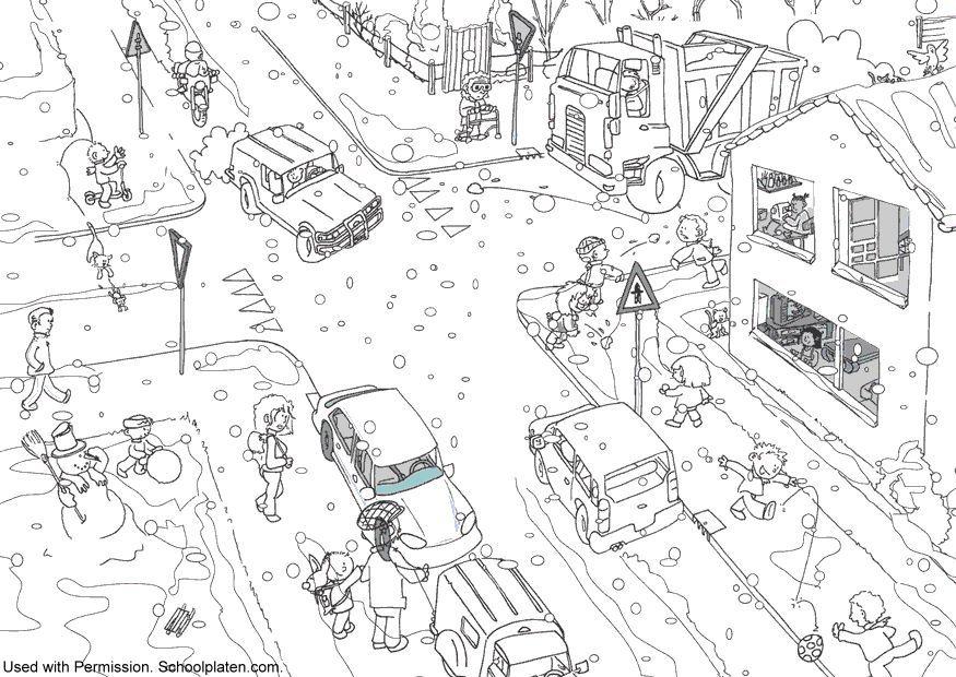 Dibujo para colorear trA¡fico en invierno