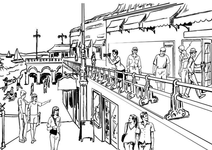 Dibujo para colorear turismo en la costa