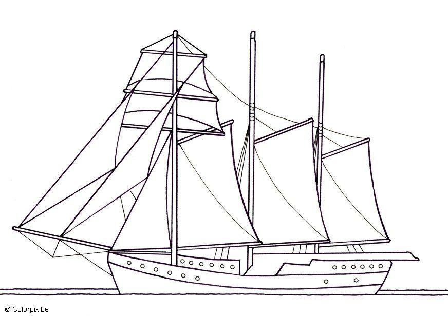 Dibujo para colorear velero de tres mastiles