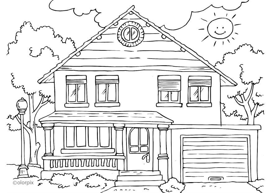 Dibujo para colorear vivienda - exterior 
