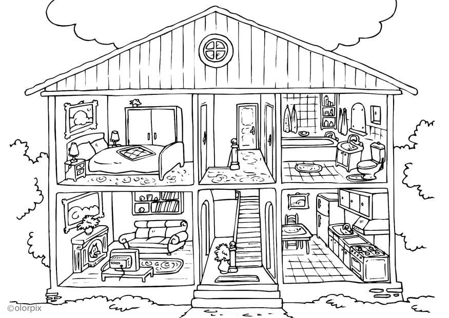 Dibujo para colorear vivienda - interior