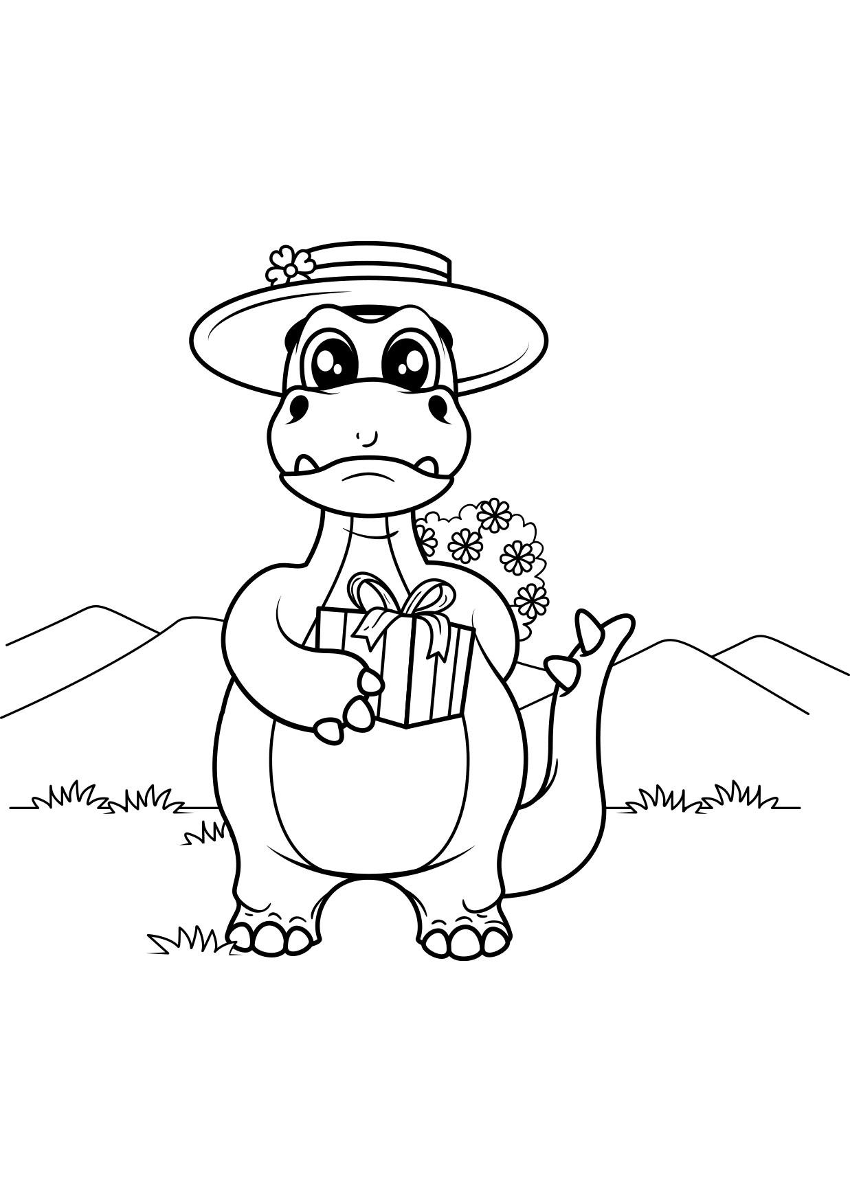 dinosaurio con regalo Dibujo para colorear dinosaurio con regalo