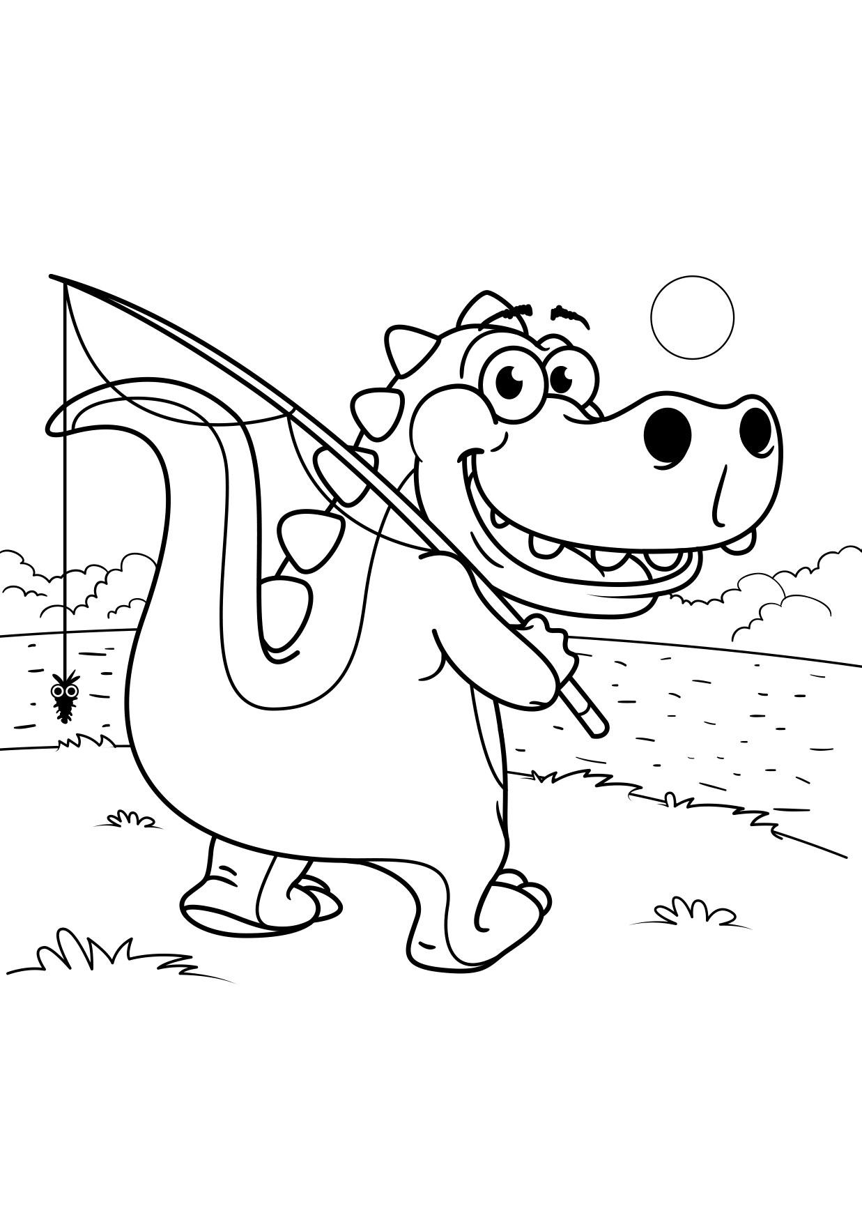 dinosaurio va de pesca Dibujo para colorear dinosaurio va de pesca