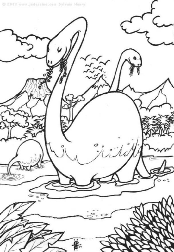 Dibujo para colorear dinosaurios en el agua