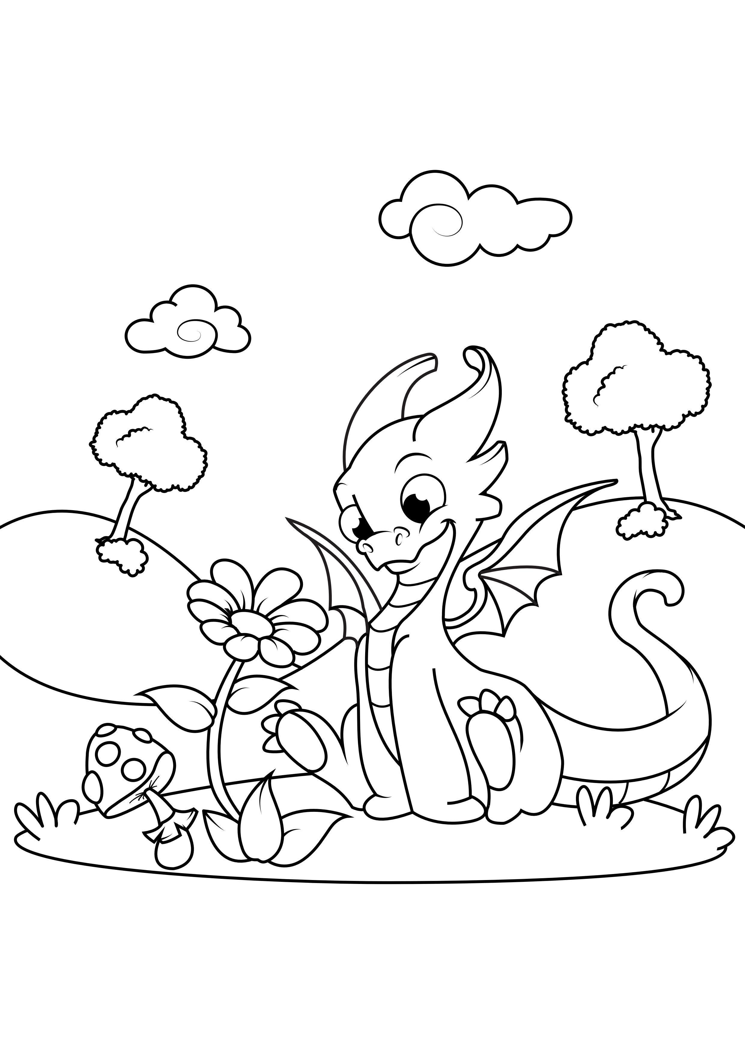 dragA³n con flor Dibujo para colorear dragA³n con flor