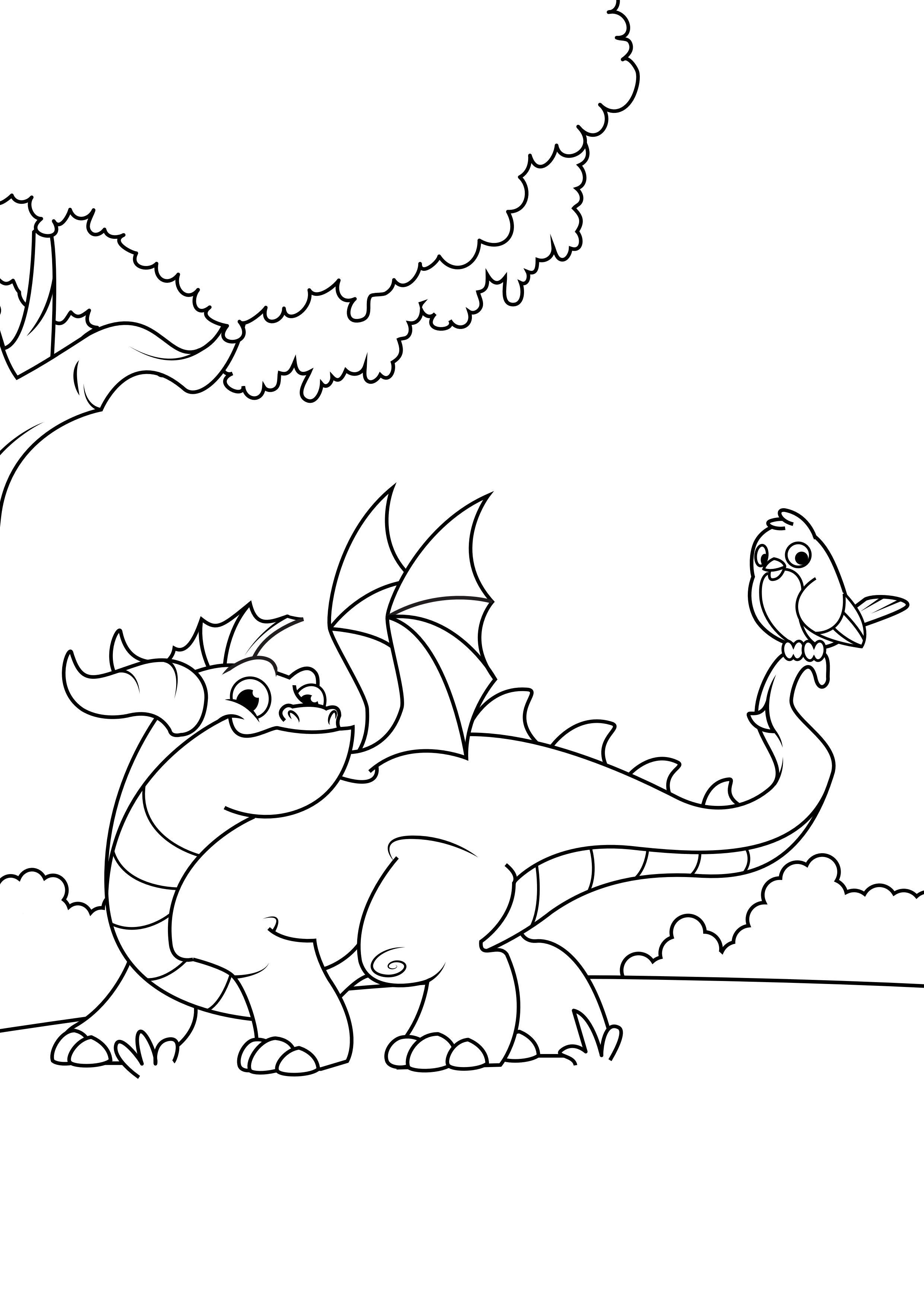 dragA³n con pA¡jaro Dibujo para colorear dragA³n con pA¡jaro