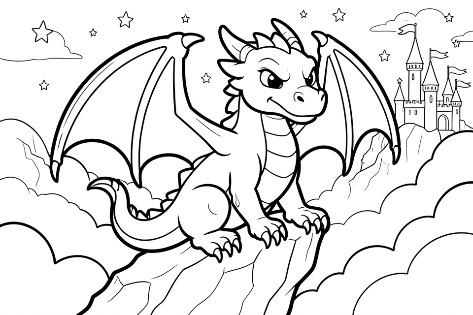 Dibujo para colorear dragA³n en el castillo
