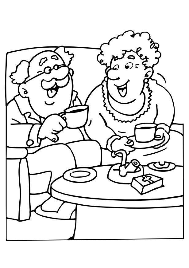 Dibujo para colorear el abuelo y la abuela