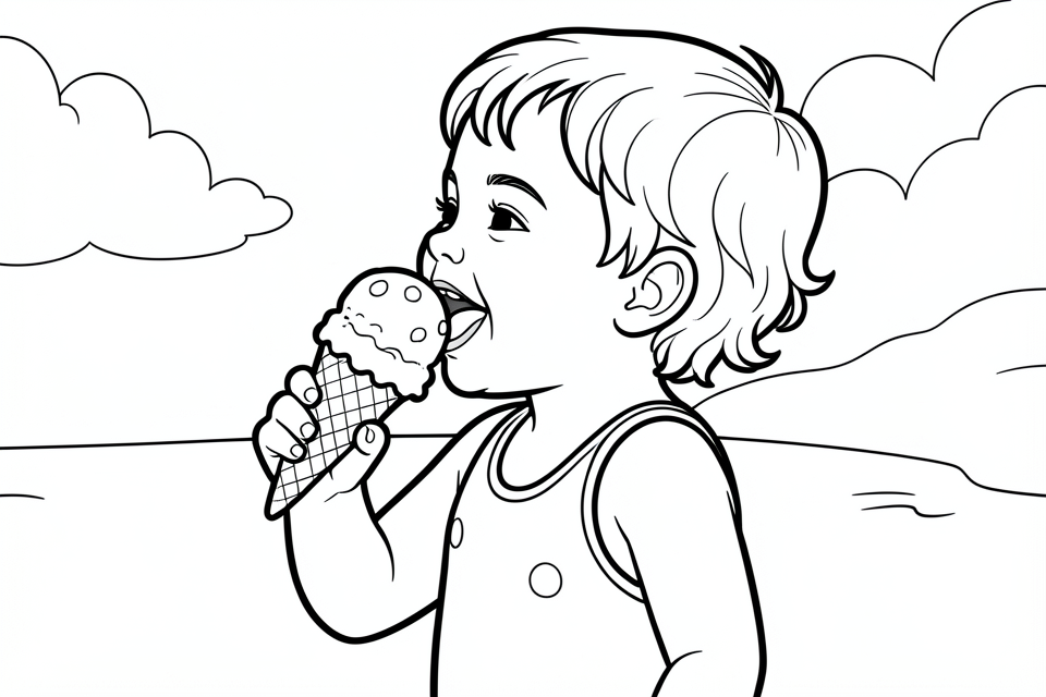 el nino come helado Dibujo para colorear el nino come helado