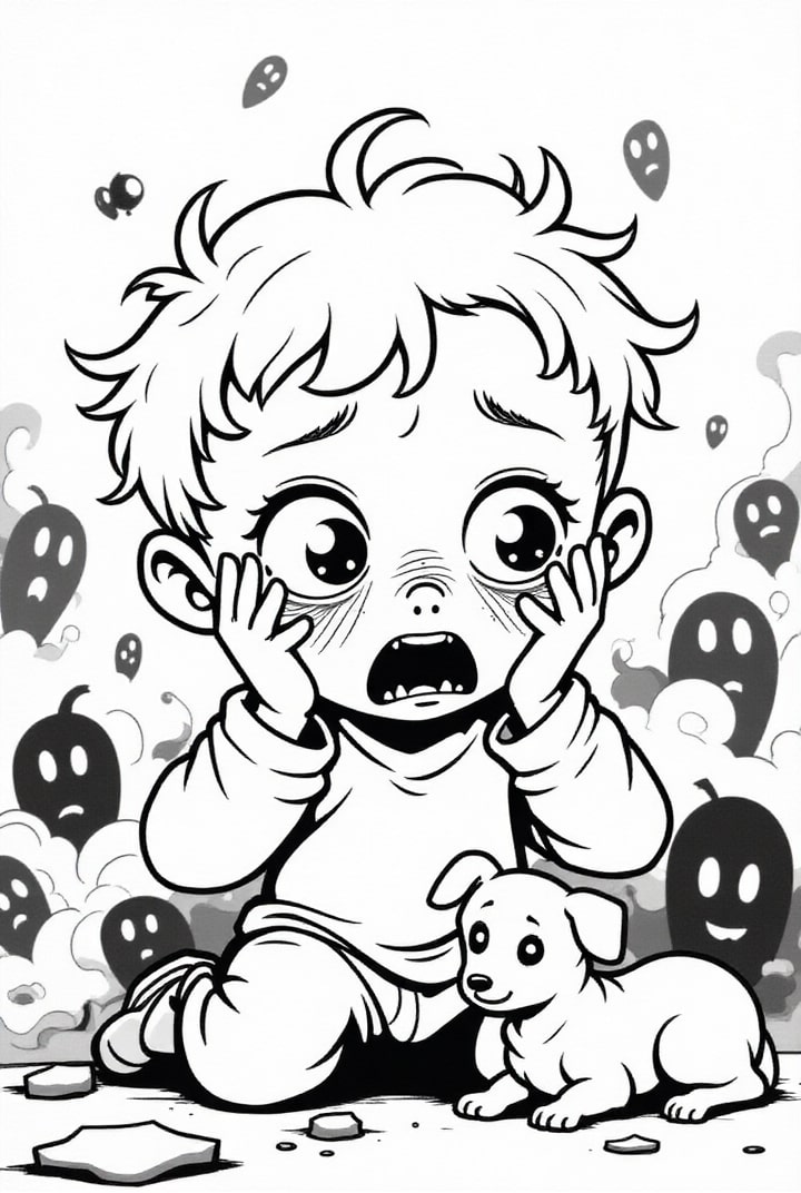 Dibujo para colorear el nino tiene miedo