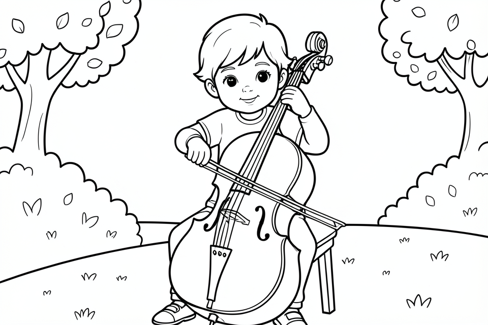 Dibujo para colorear el nino toca el violonchelo