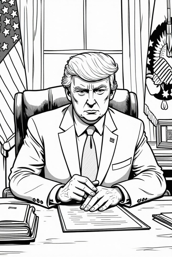 el presidente donald trump en la oficina oval Dibujo para colorear el presidente donald trump en la oficina oval