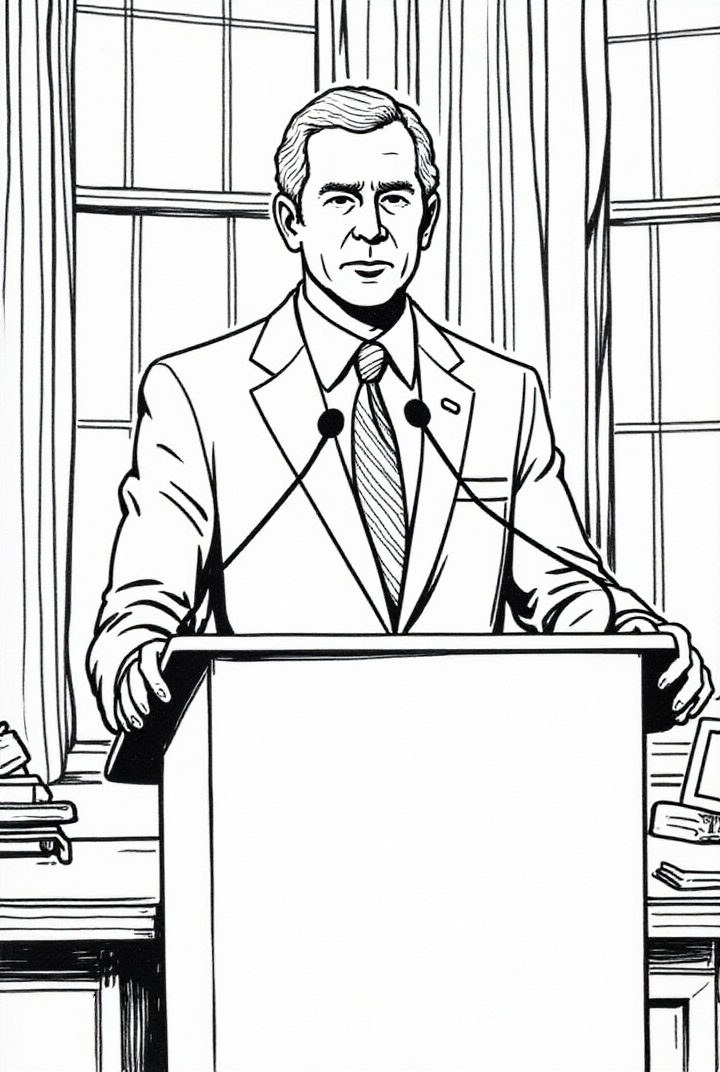 Dibujo para colorear el presidente george w. bush da un discurso