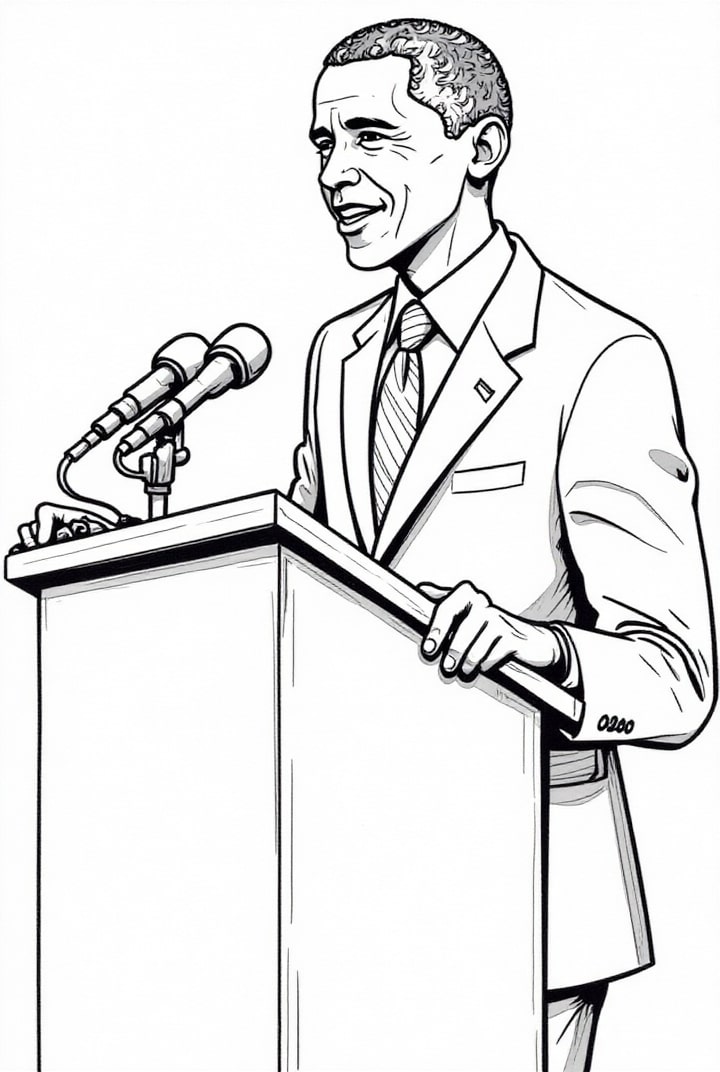 Dibujo para colorear el presidente obama da un discurso