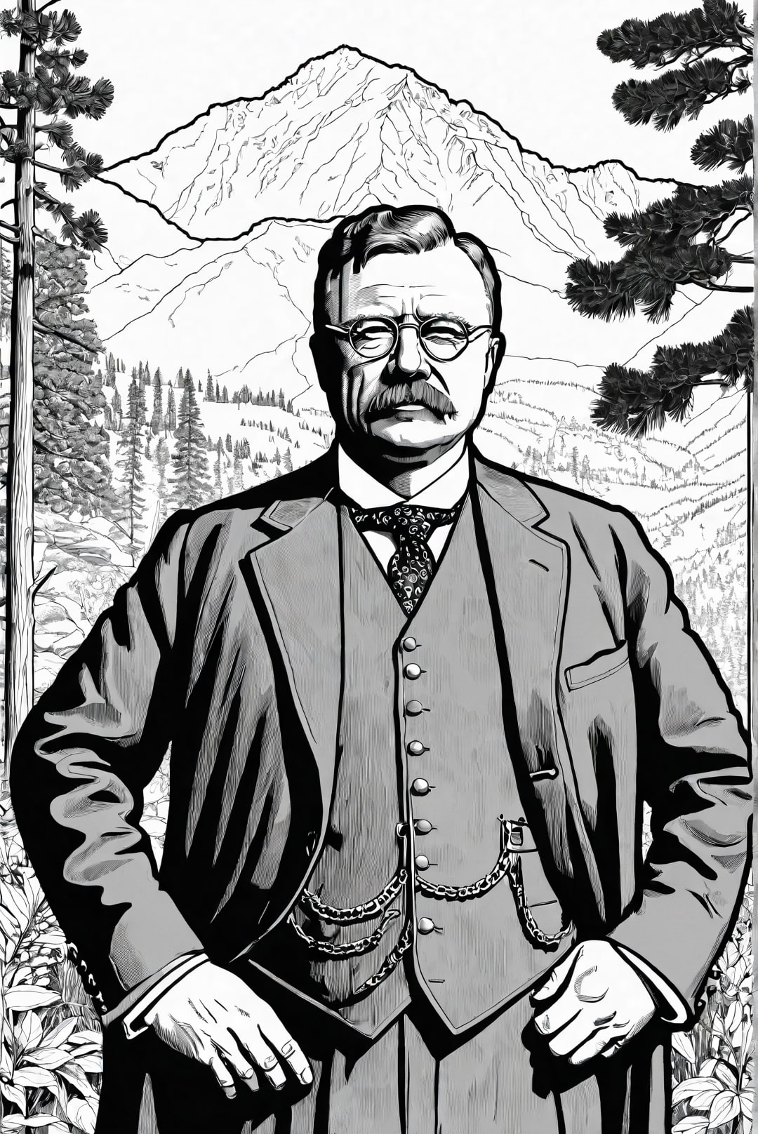 el presidente theodore roosevelt en un parque natural Dibujo para colorear el presidente theodore roosevelt en un parque natural