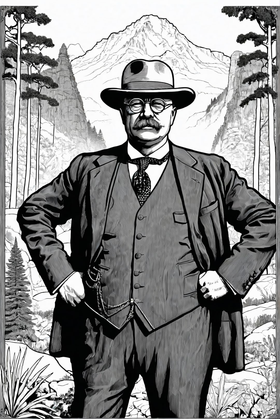 el presidente theodore roosevelt en un parque natural Dibujo para colorear el presidente theodore roosevelt en un parque natural