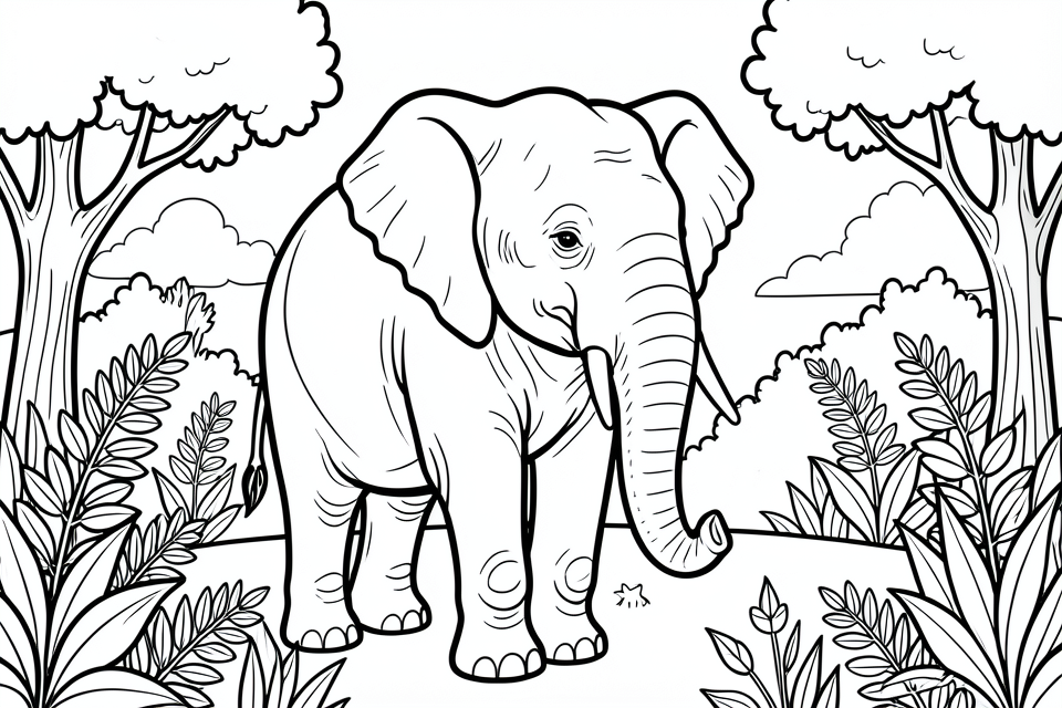 elefante en el bosque Dibujo para colorear elefante en el bosque
