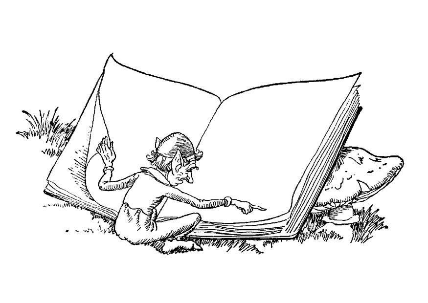 elfo con libro Dibujo para colorear elfo con libro