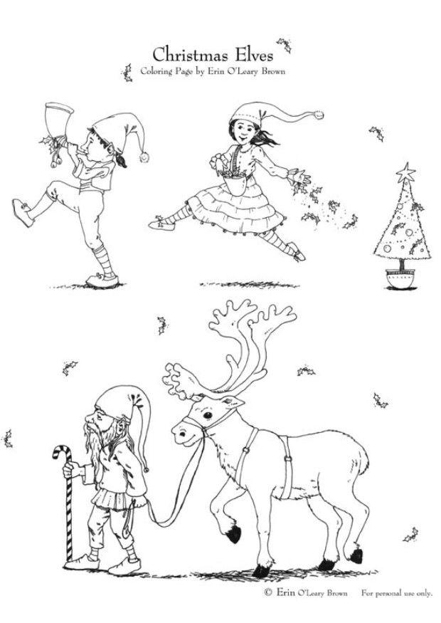 Dibujo para colorear elfos de navidad