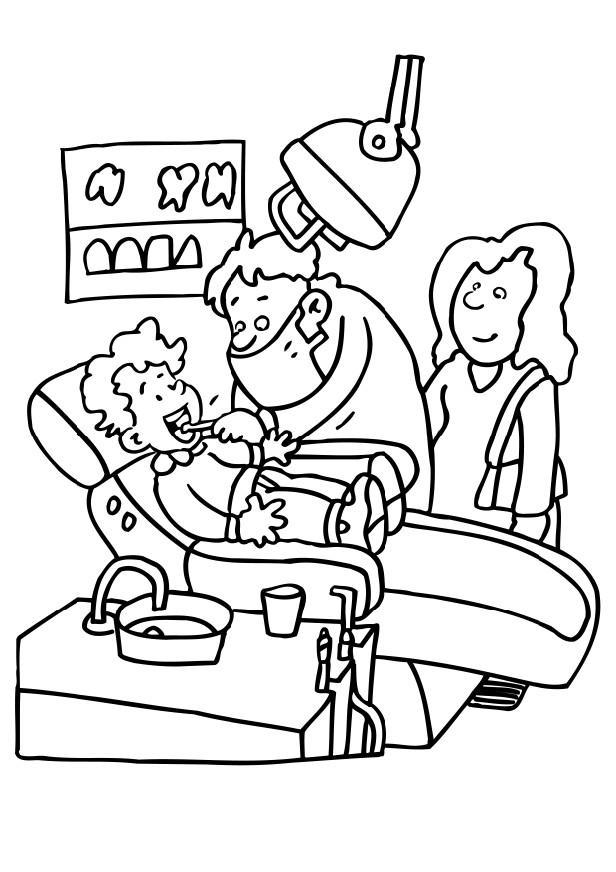 en el dentista Dibujo para colorear en el dentista