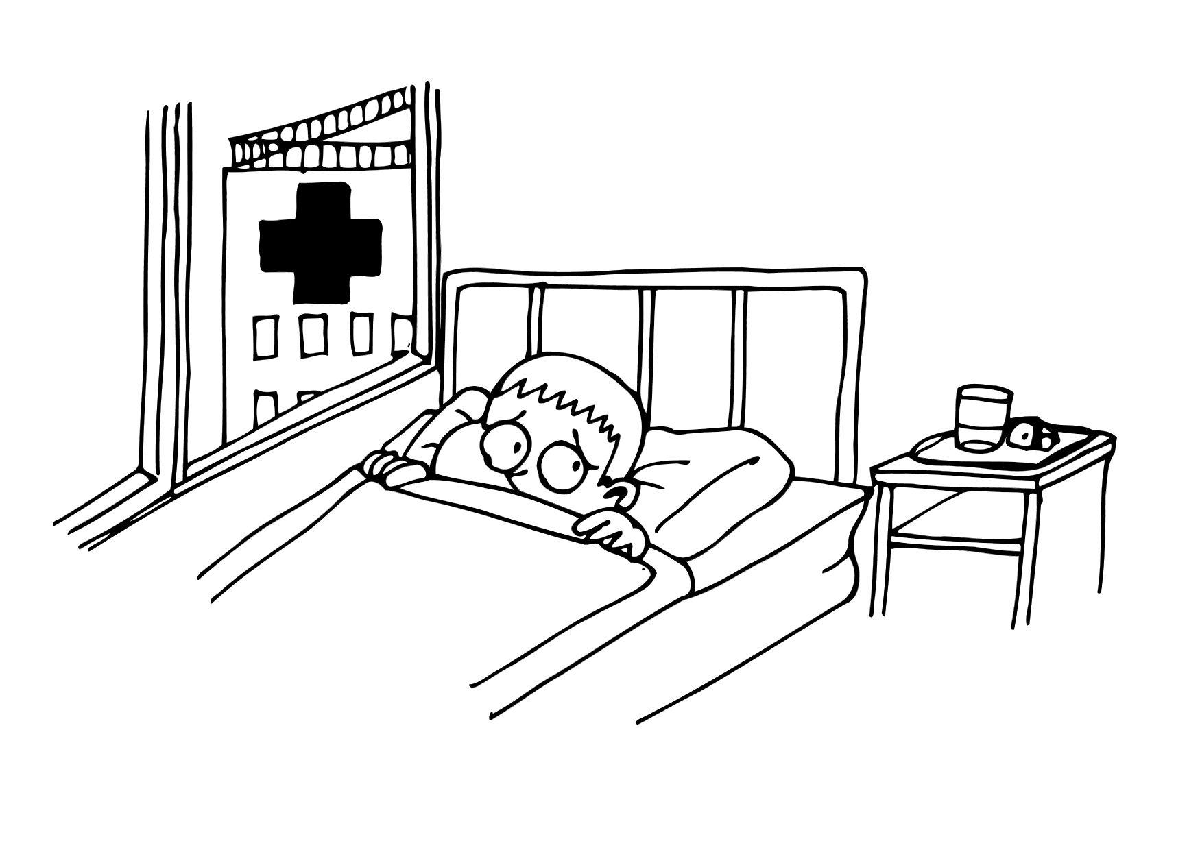 en el hospital Dibujo para colorear en el hospital