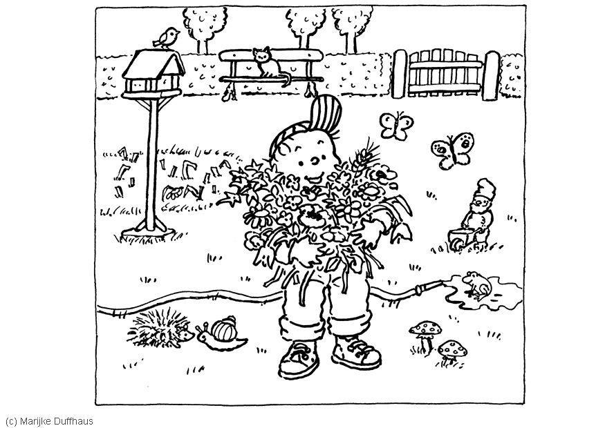 Dibujo para colorear en el jardA­n
