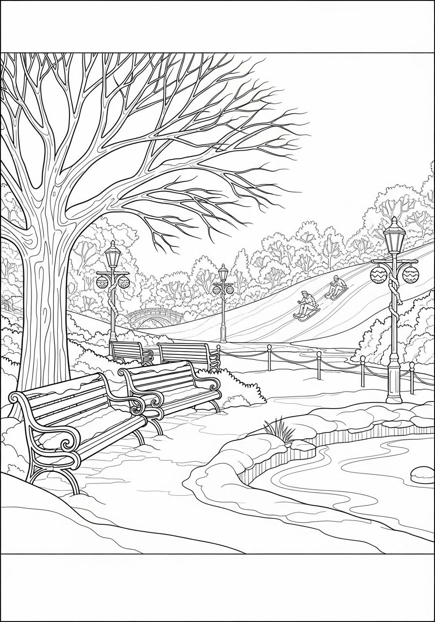 en el trineo Dibujo para colorear en el trineo