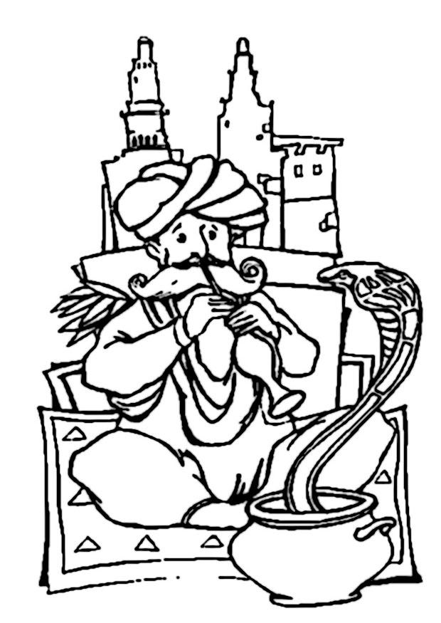 encantador de serpientes Dibujo para colorear encantador de serpientes