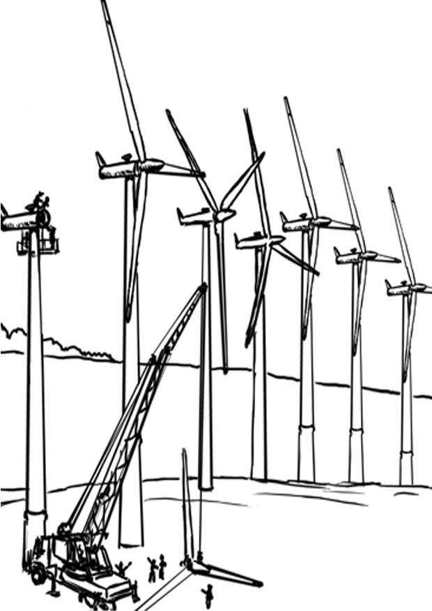 Dibujo para colorear energA­a eA³lica, molinos de viento