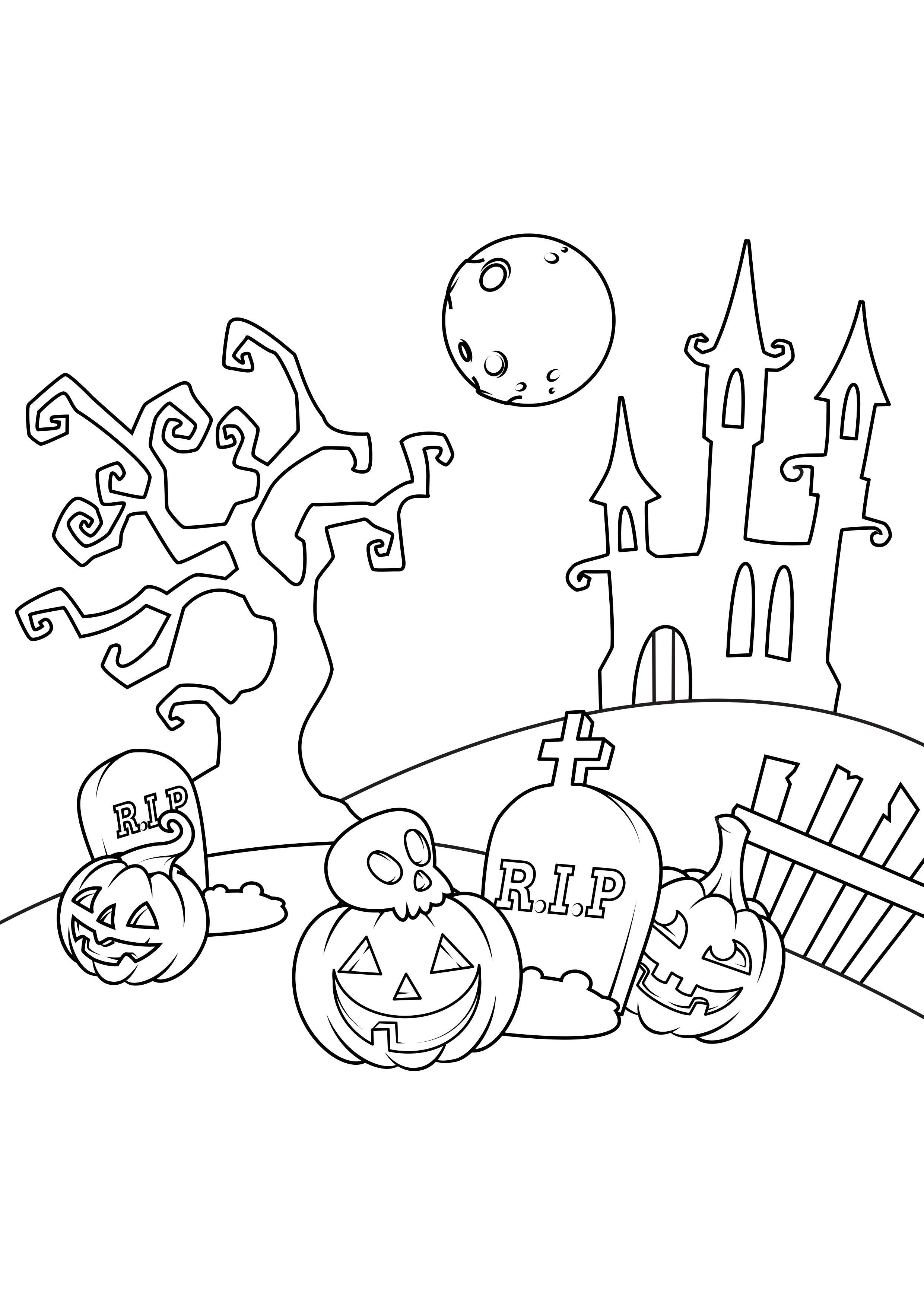 escena de halloween Dibujo para colorear escena de halloween