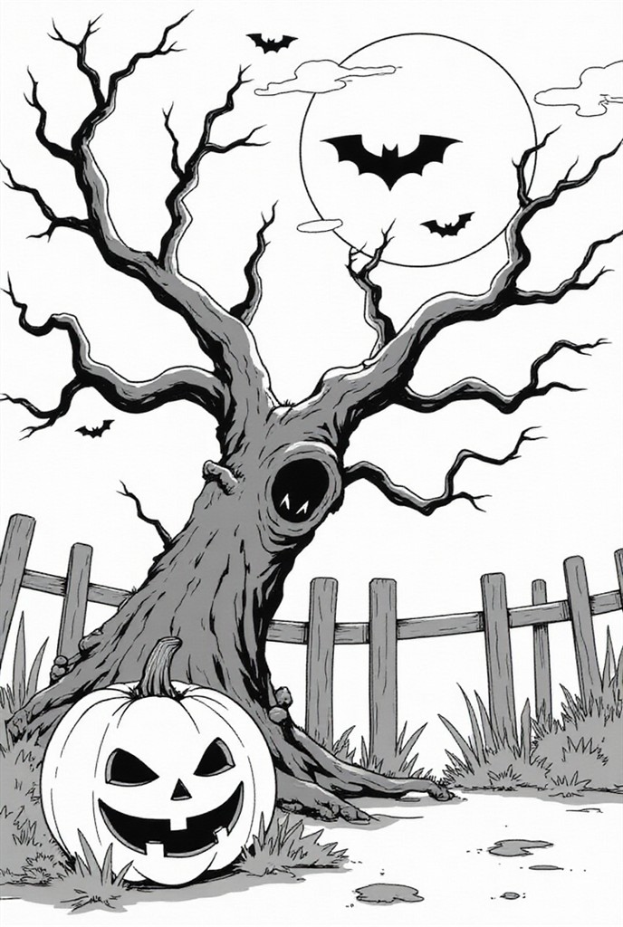 escena de miedo de halloween Dibujo para colorear escena de miedo de halloween