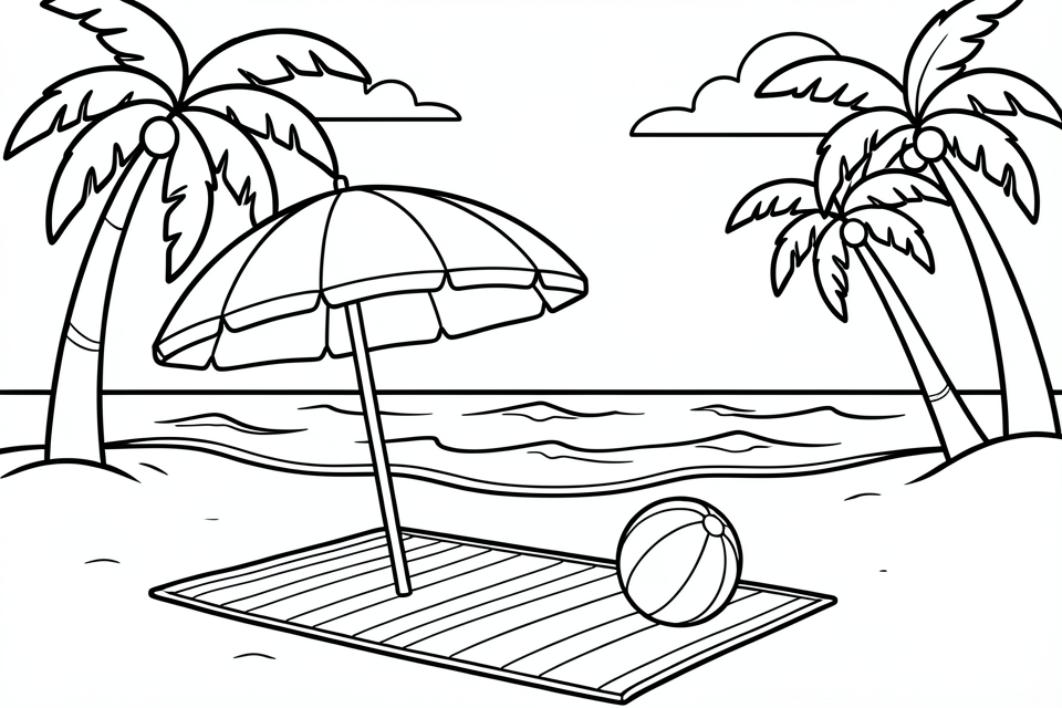 escena de playa Dibujo para colorear escena de playa