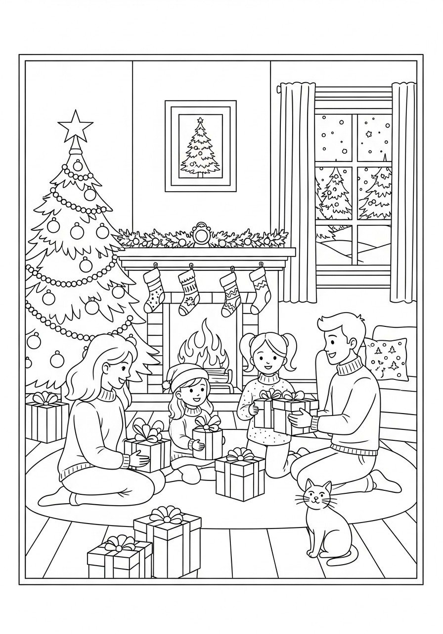 escena navidena Dibujo para colorear escena navidena