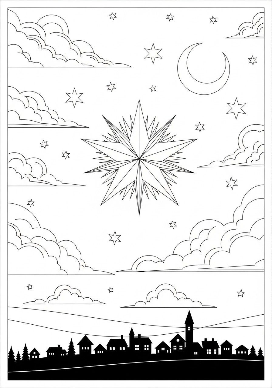 escena nocturna con navidad Dibujo para colorear escena nocturna con navidad
