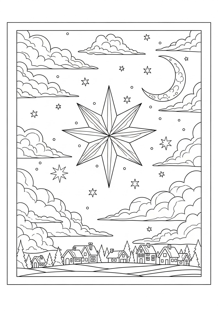 estrellas en la noche en navidad Dibujo para colorear estrellas en la noche en navidad
