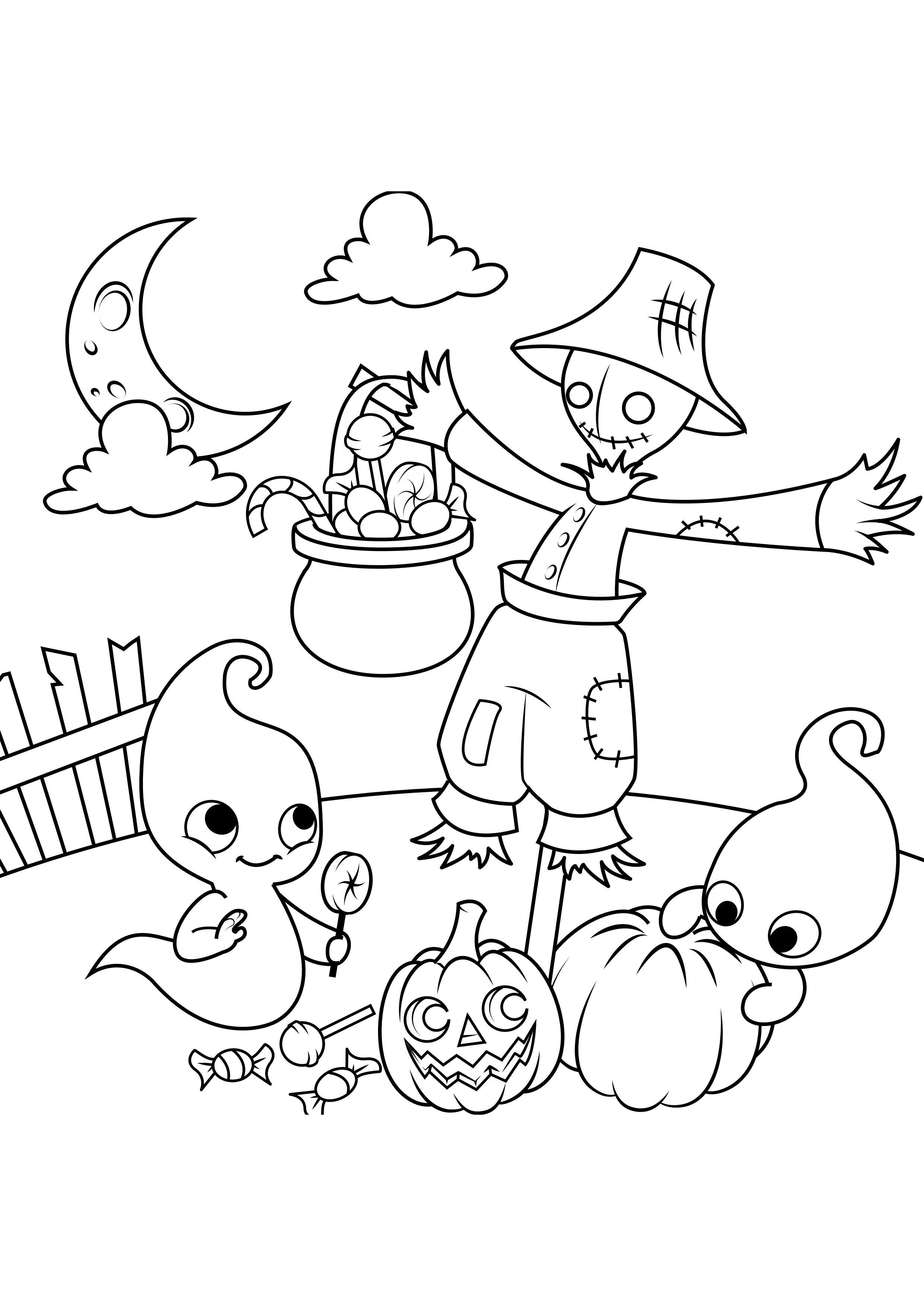 Dibujo para colorear fantasmas en el camino