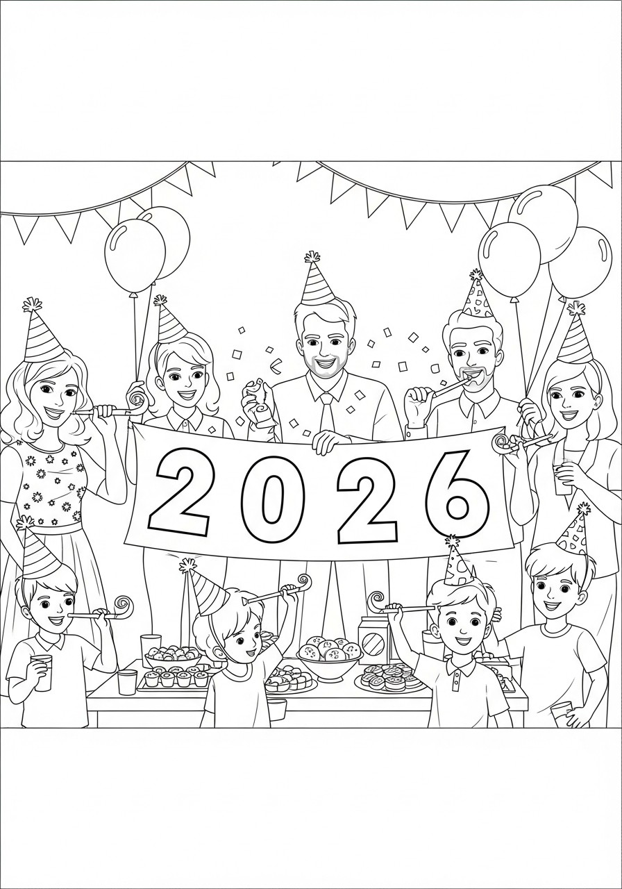 feliz ano nuevo 2026 Dibujo para colorear feliz ano nuevo 2026
