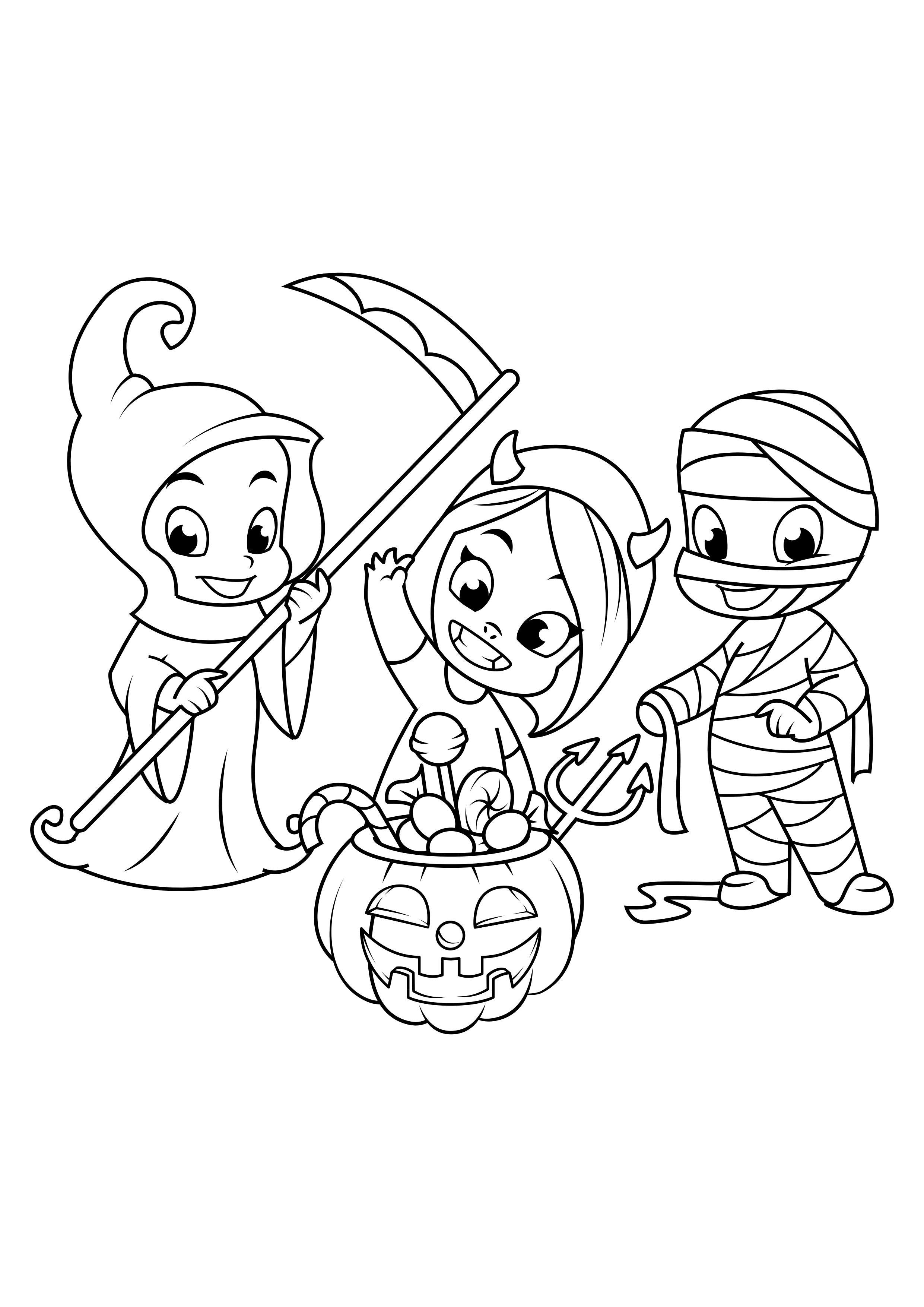 Dibujo para colorear fiesta de disfraces de halloween
