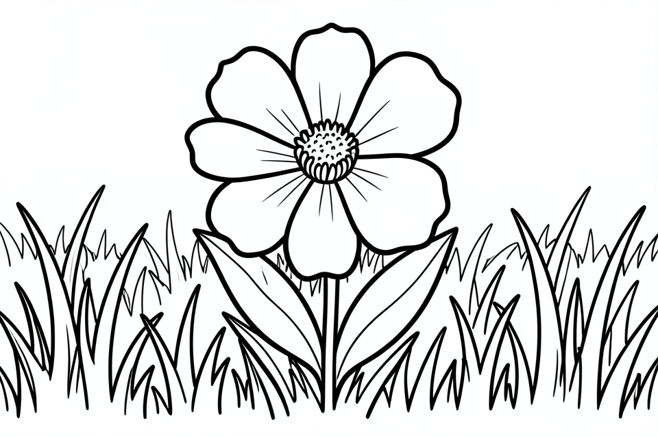 flor en un prado Dibujo para colorear flor en un prado