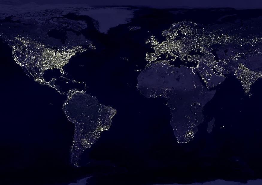 Foto la tierra por la noche, A¡reas mA¡s urbanizadas