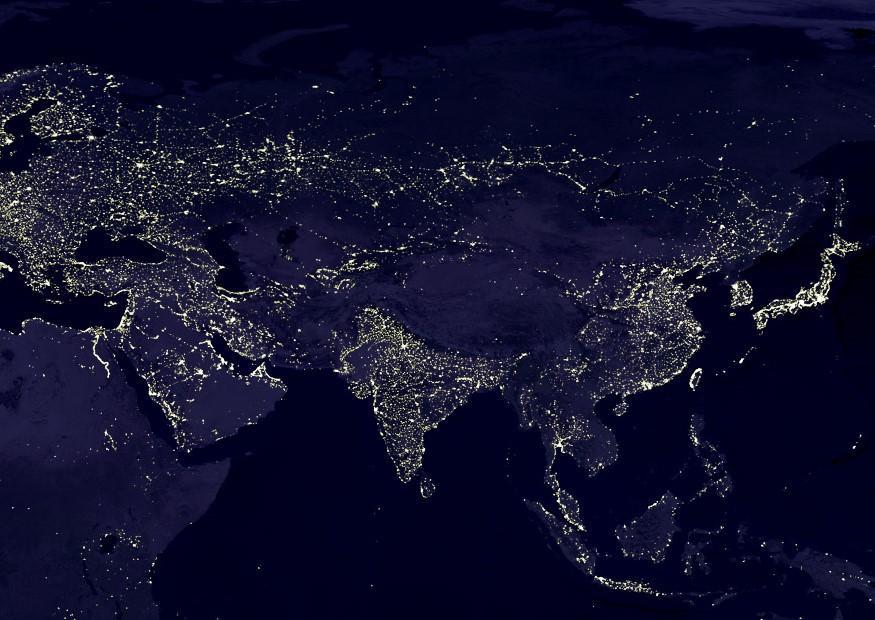 Foto la tierra por la noche, A¡reas mA¡s urbanizadas