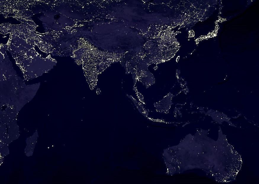 Foto la tierra por la noche, A¡reas mA¡s urbanizadas